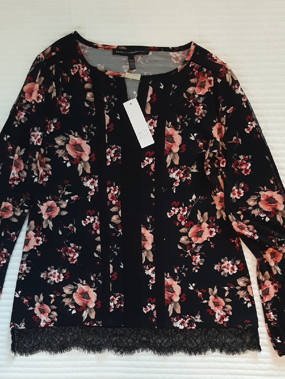 White House Black Market Women's XXS Floral Lace Long Sleeve Lightweight Blouse